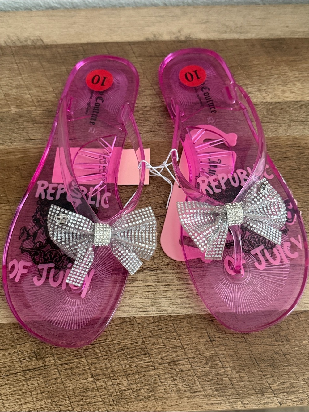 Juicy Couture Hot Pink Jelly Sandals with Crystal Bow Accent